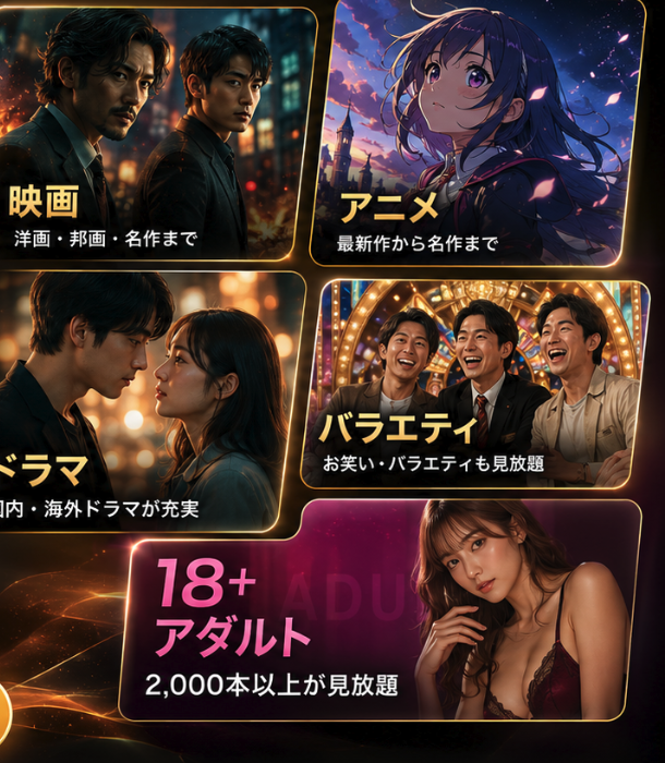 DMM TVで映画アニメドラマバラエティ大人向けジャンルを確認できる画像